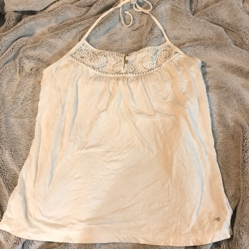White beaded American Eagle halter top
